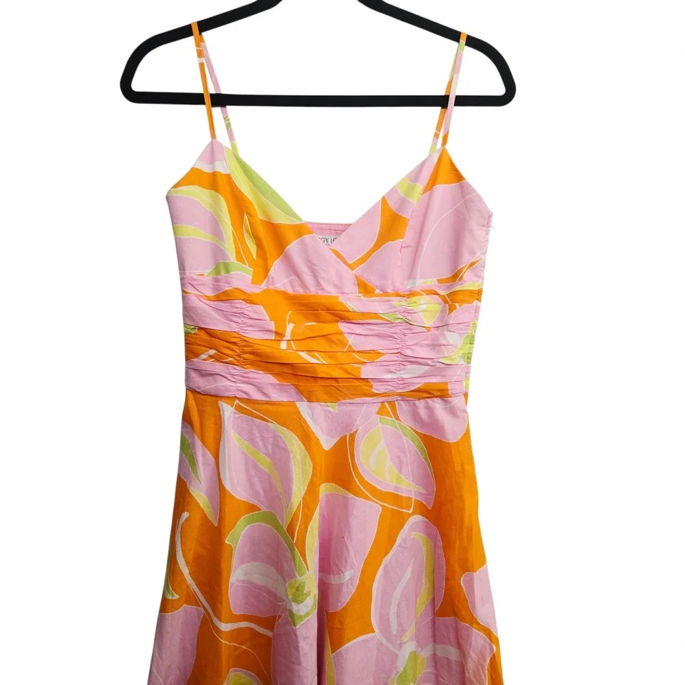 Maggy London Tropical Floral Midi Dress Size 4 Y2K Resort Vacation Barbiecore